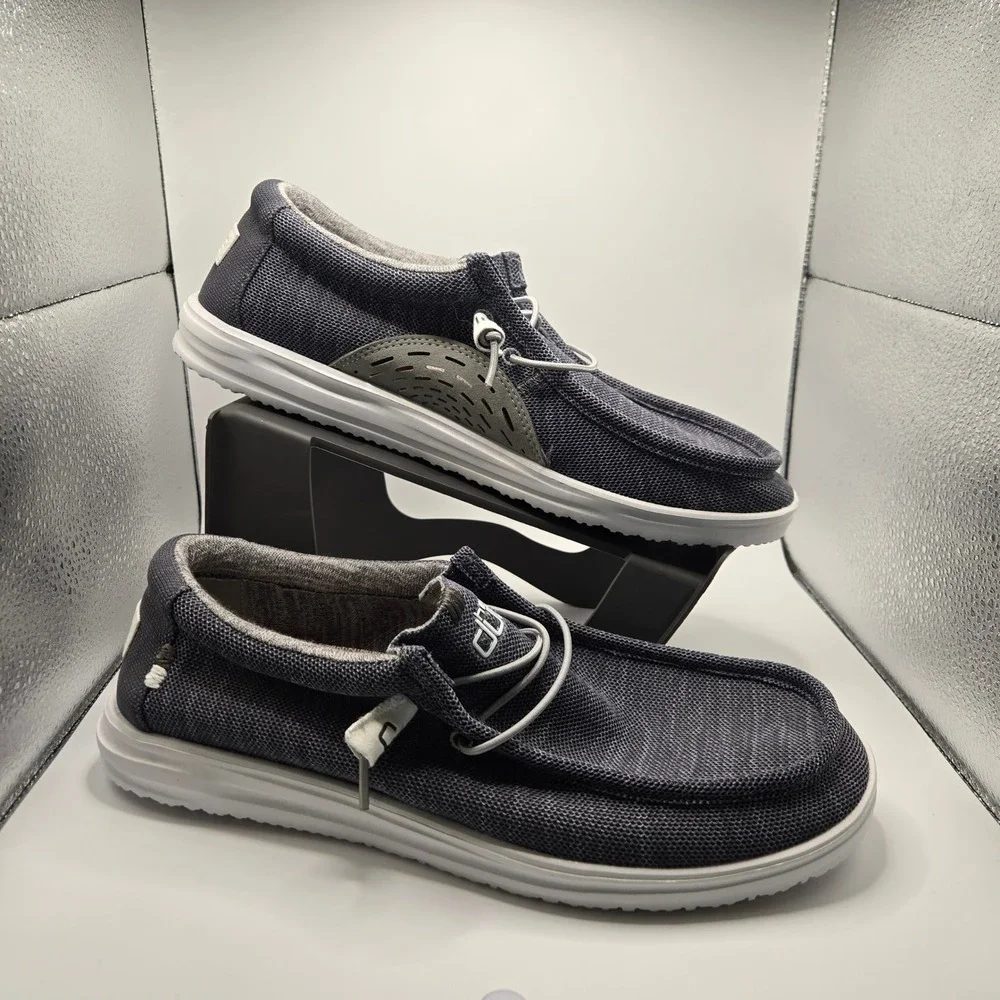 Hey Dude Wally Free Loafers Mens Size 12 Storm Grey like New Slip On Knit Shoes